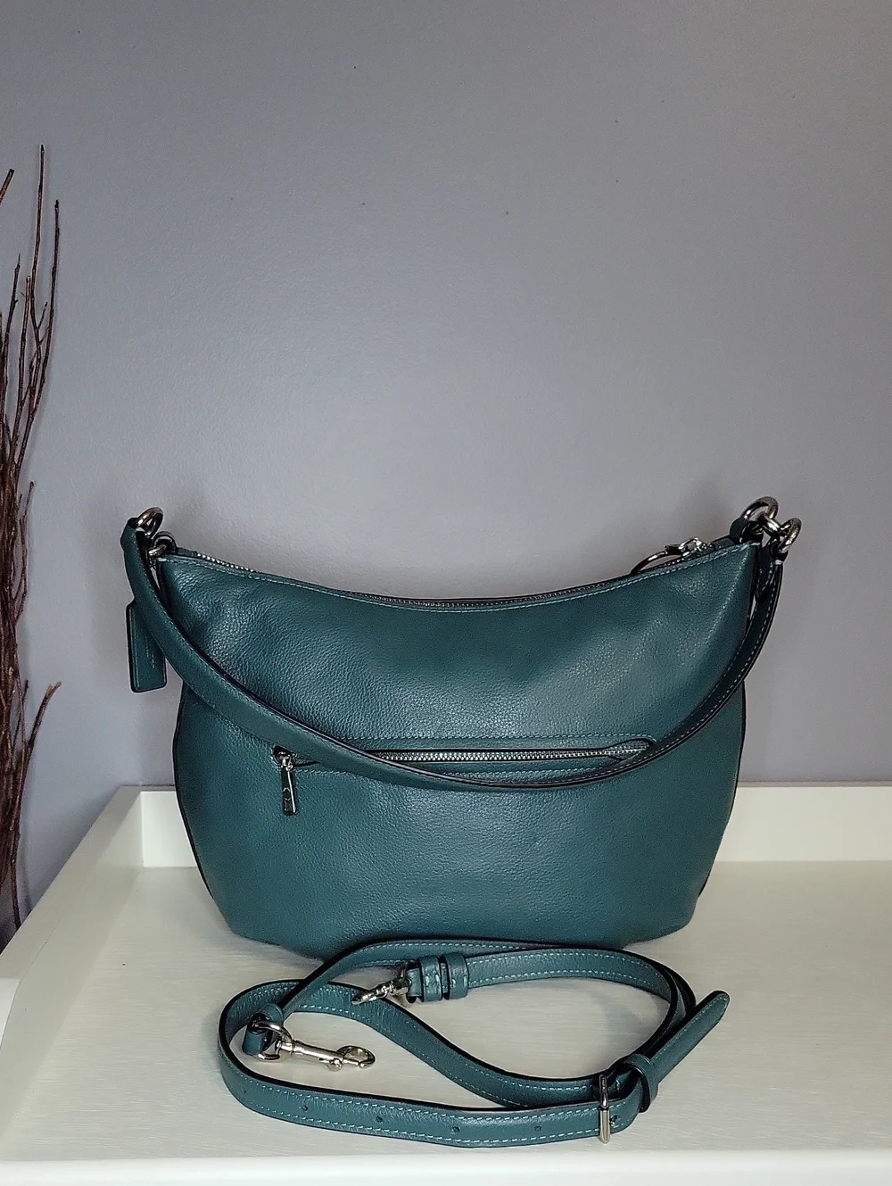 Coach Skylar Dark Teal Leather Hobo Shoulder Bag with Matching Wallet Set